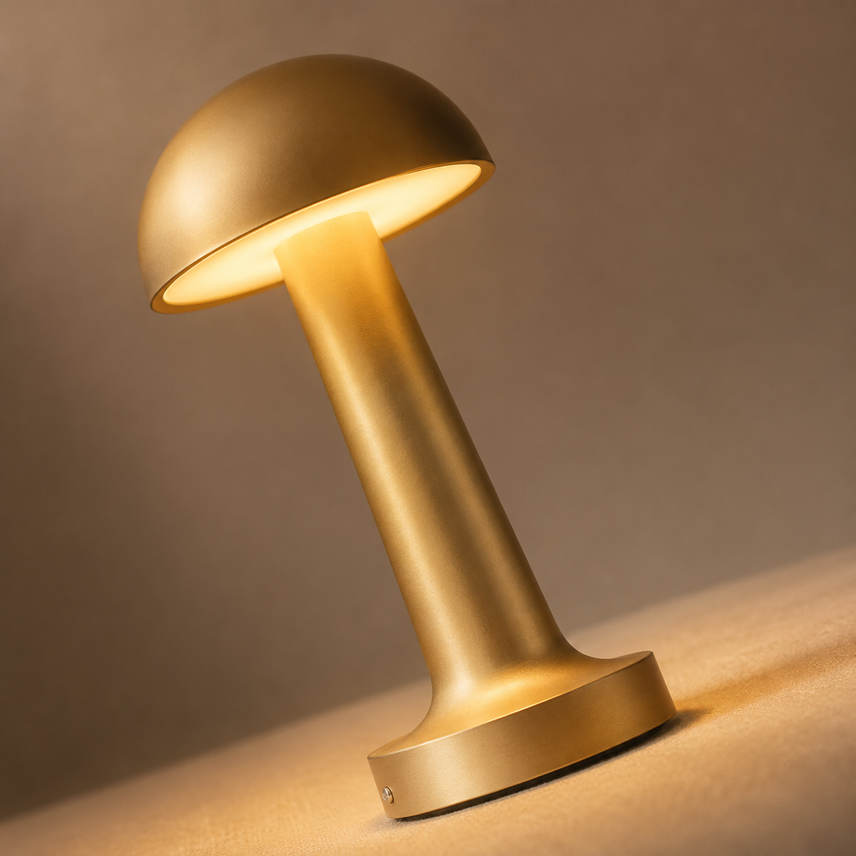 Close-up of the gold dome shade and base with USB charging port