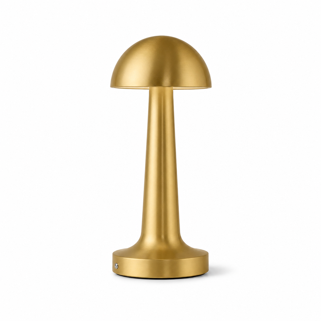MahMir Dome Cordless Rechargeable LED Table Lamp in gold on a white background