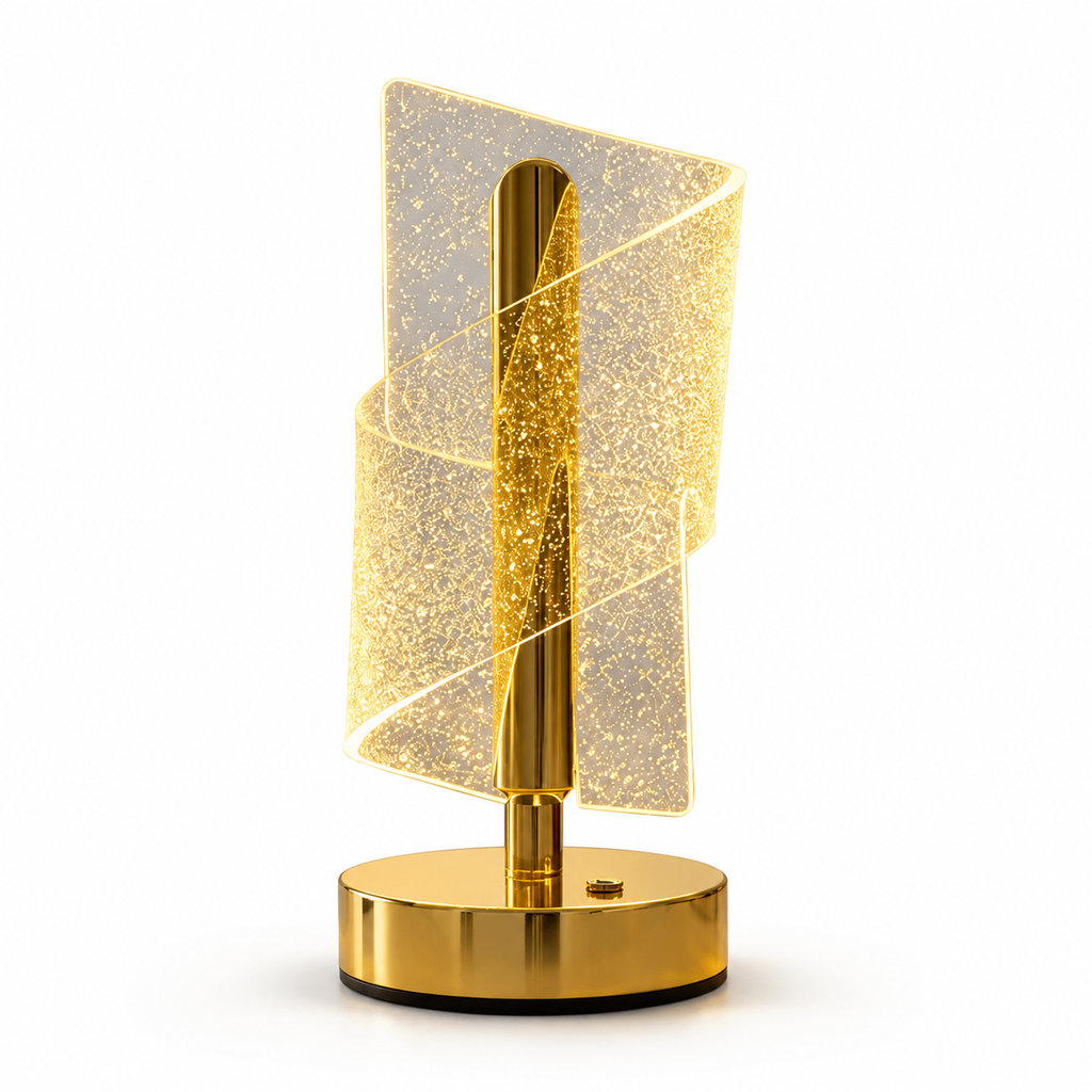 MahMir Starry Crystal LED Table Lamp with spiral shade on a white background